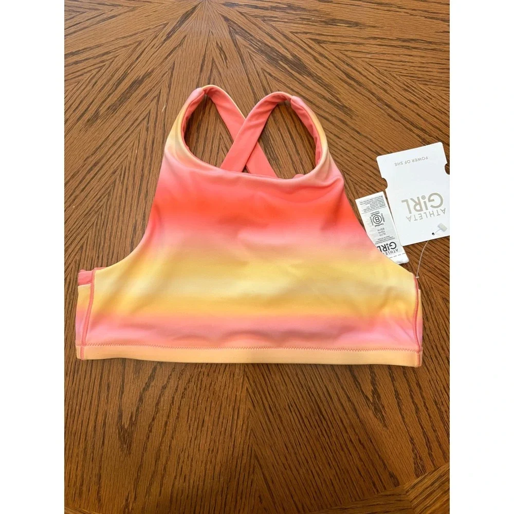 Athleta Girl Reversible High Neck Bikini‎ Top XL 14 Sunset Ombre Coral Pink